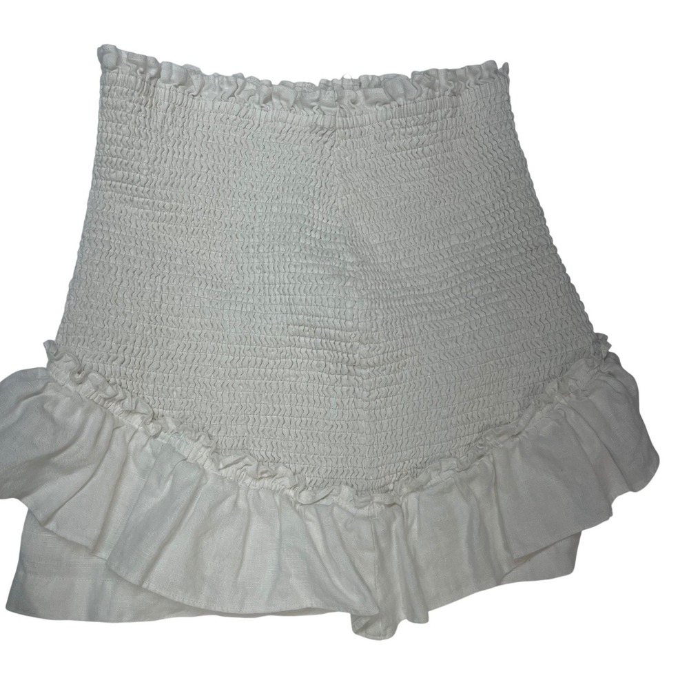 White Smocked Stretchy Linen Blend Ruffle‎ Mini Skirt Cottagecore Boho Summer